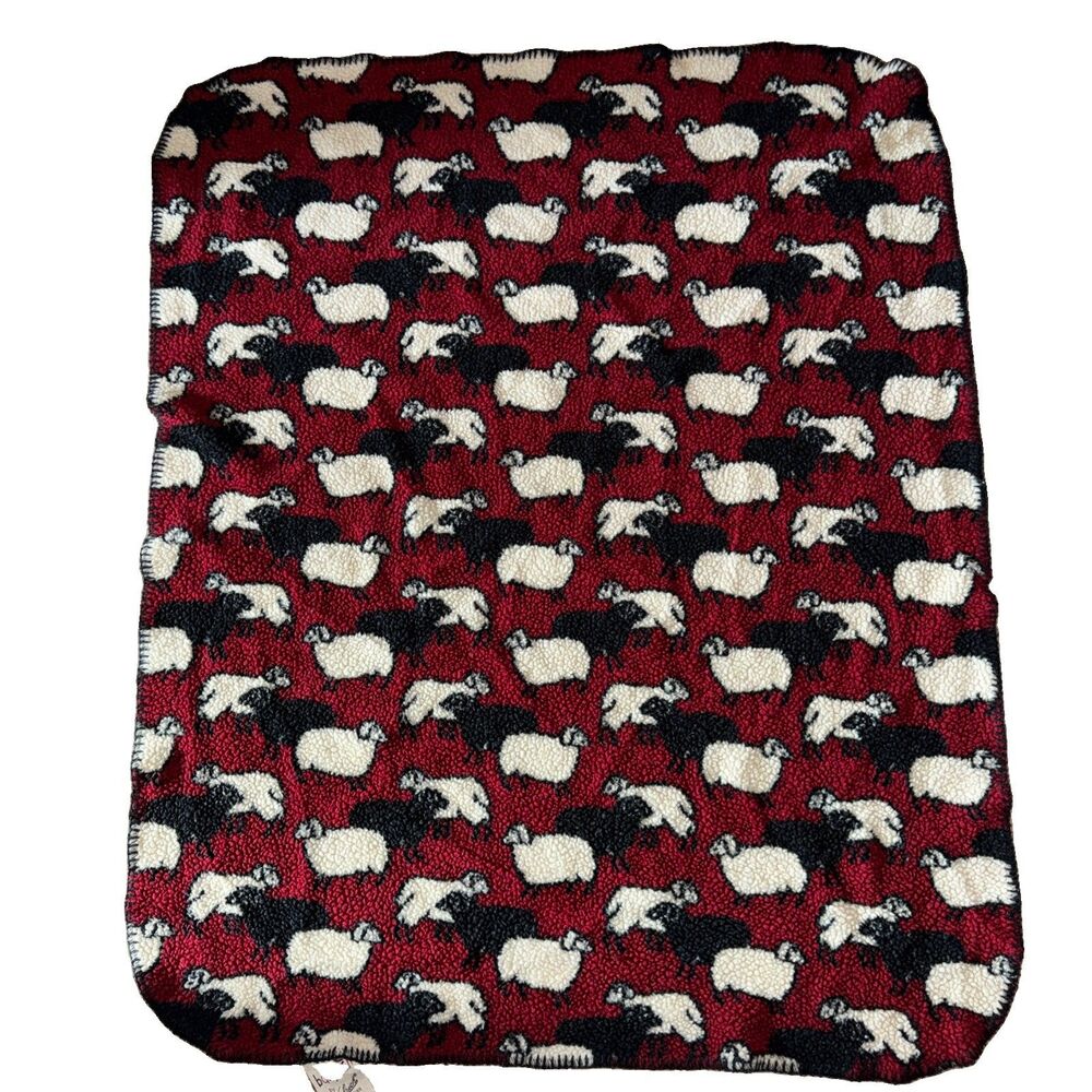 Baby Rich By Woolrich Baby Blanket Red White Black Sheep 37 x 32